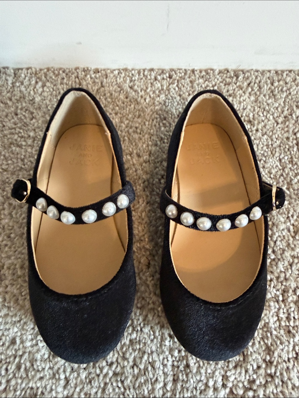 Janie and Jack Black Mary Jane Flats with Pearl Strap